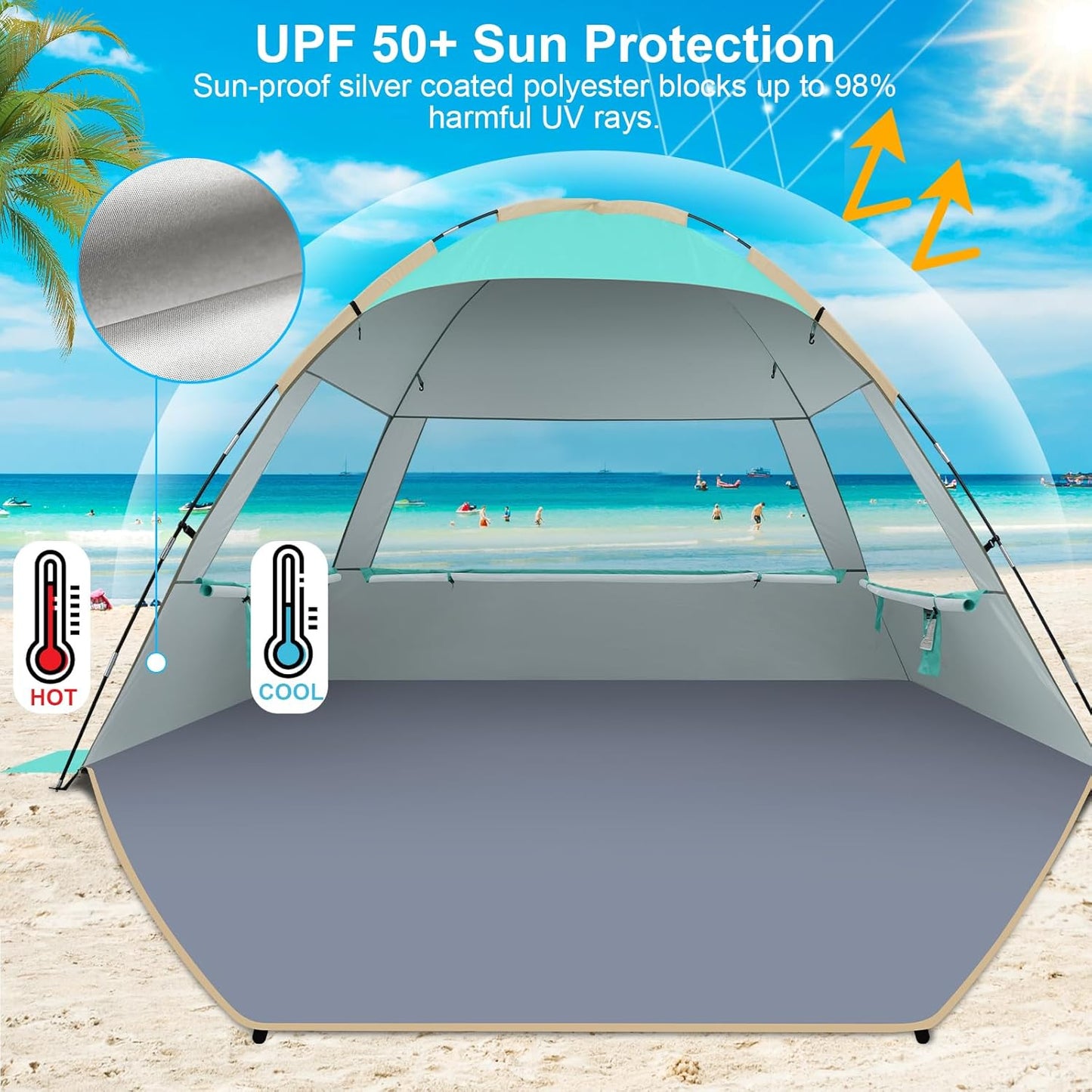 Gorich Beach Tent Sun Shelter for 3/4-5/6-7/8-10 Person with UPF 50＋ UV Protection, Lightweight & Easy Setup Beach Shade Canopy, Portable Beach Shade Tent Beach Cabana