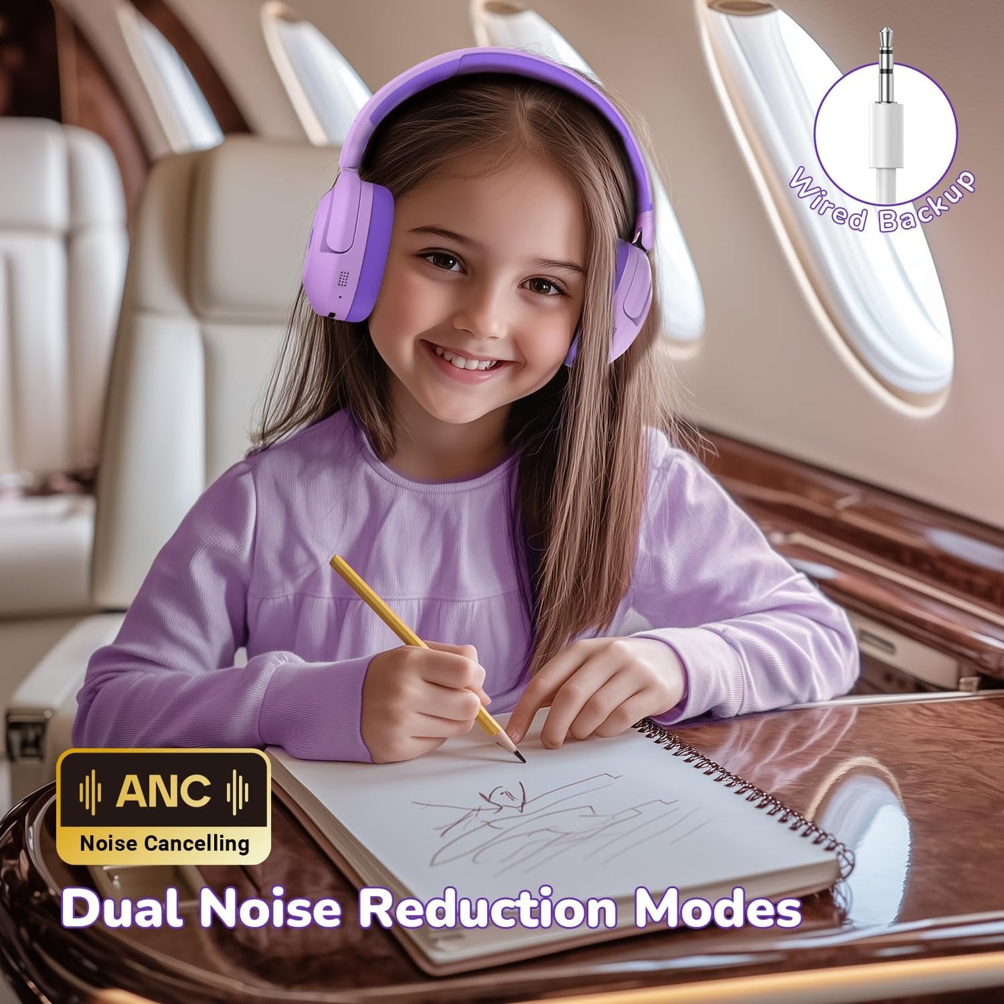 iClever BTH20 Active Noise Cancelling Headphones for Kids, 60H Play Time,Type C Fast Charging,Safe Volume 80dBA,Bluetooth5.4,Award-Winning Kids Headphones Wireless for iPad Tablet Airplane,Purple