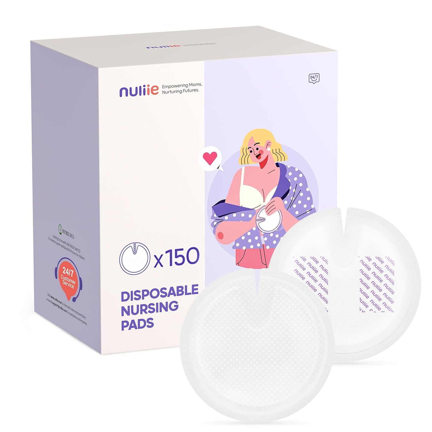 Nuliie Super Absorbent & Featherlight Disposable Nursing Pads 150 Count, Stay Dry, Soft & Breathable Breast Pads for Leaking Milk, Leakproof, Individually Packaged Breastfeeding Essentials for Moms