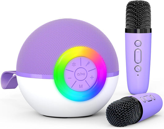 Karaoke Microphone Machine Toys for Kids Adults, Mini Portable Bluetooth Speaker with 2 Wireless Mics, Christmas Birthday Gifts for Boys Girls Ages 3 4 5 6 7 8 9 10 11 12+ Year (Purple)