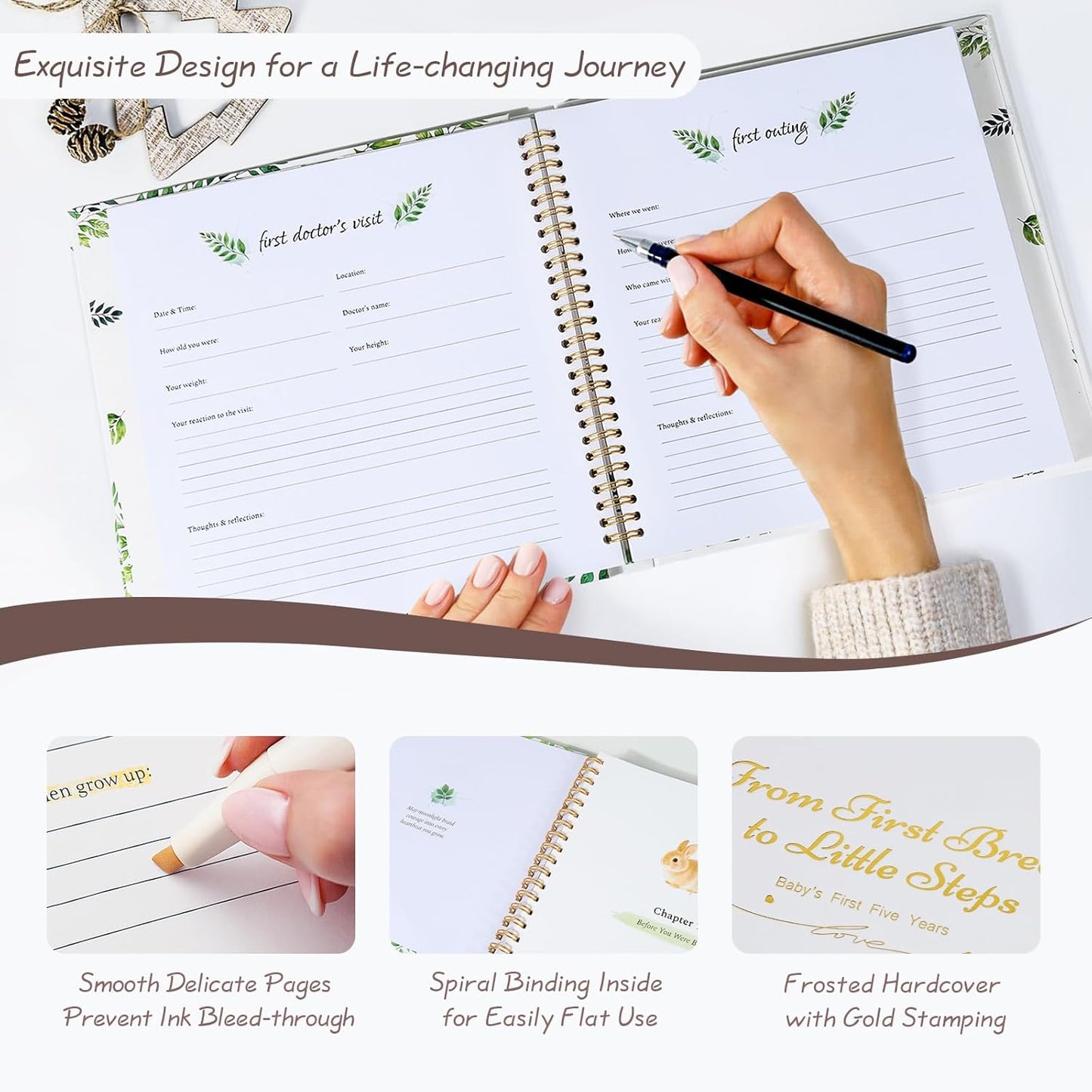 Orzbow Baby Memory Book for Boys and Girls, Timeless First 5 Year Baby Keepsake Book, Gender Neutral Journal Scrapbook Photo Album, Record a Milestone for every Event from Birth to Age 5