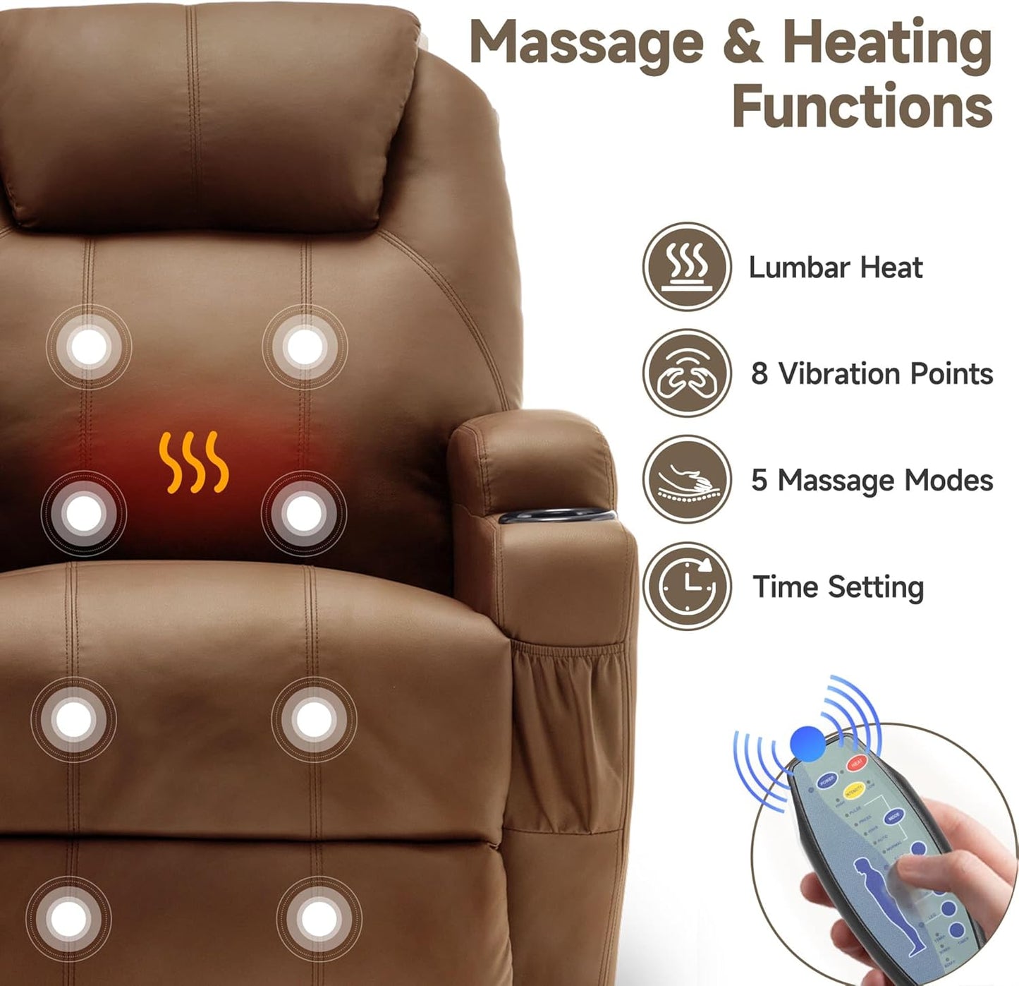 Recliner Chair, Rocking Chair with Massage and Heat, 360° Swivel Recliner Chairs for Adults, Rocker Manual Recliner with Remote Control and Cup Holder for Living Room, Bedroom, Nursery