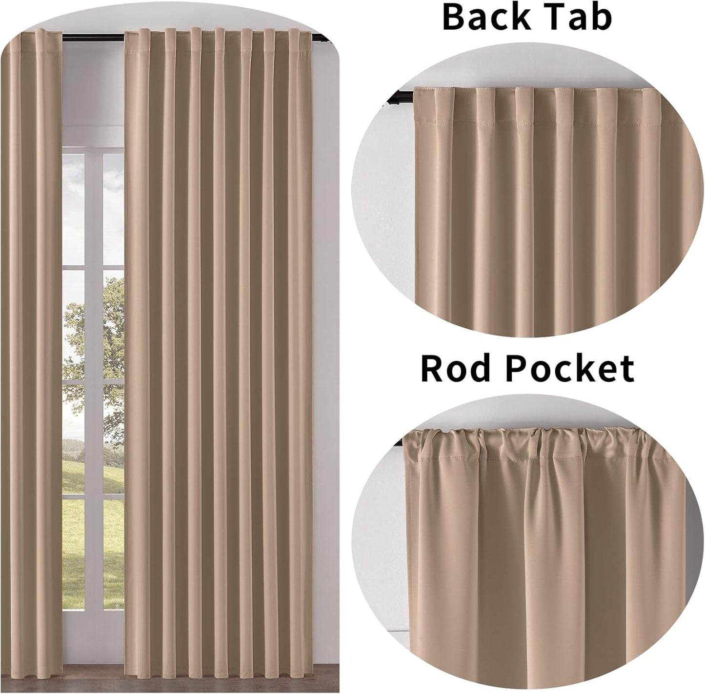 Joydeco Blackout Curtains 84 Inch Long for Bedroom, Thermal Insulated Black Out Curtains 2 Panels Set, Room Darkening Drapes for Living Room Window (W52 x L84 Inch, Khaki)