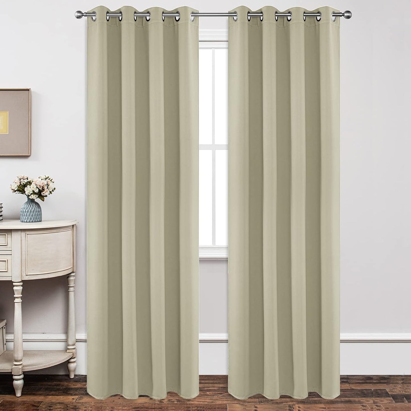 Joydeco Blackout Curtains 108 Inch Length 2 Panels Set, Thermal Insulated Long Curtains& Drapes 2 Burg, Room Darkening Grommet Drapes for Living Room Bedroom Window (W52 x L108 Inch, Light Beige)