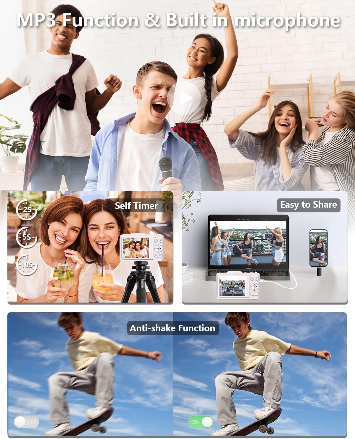 Digital Camera, FHD 1080P Kids Camera Digital with 16x Zoom Anti Shake, 32GB Card, 4K 48MP Portable Compact Point and Shoot Cameras, Vintage Small Camera for Teens Beginner Kids Present