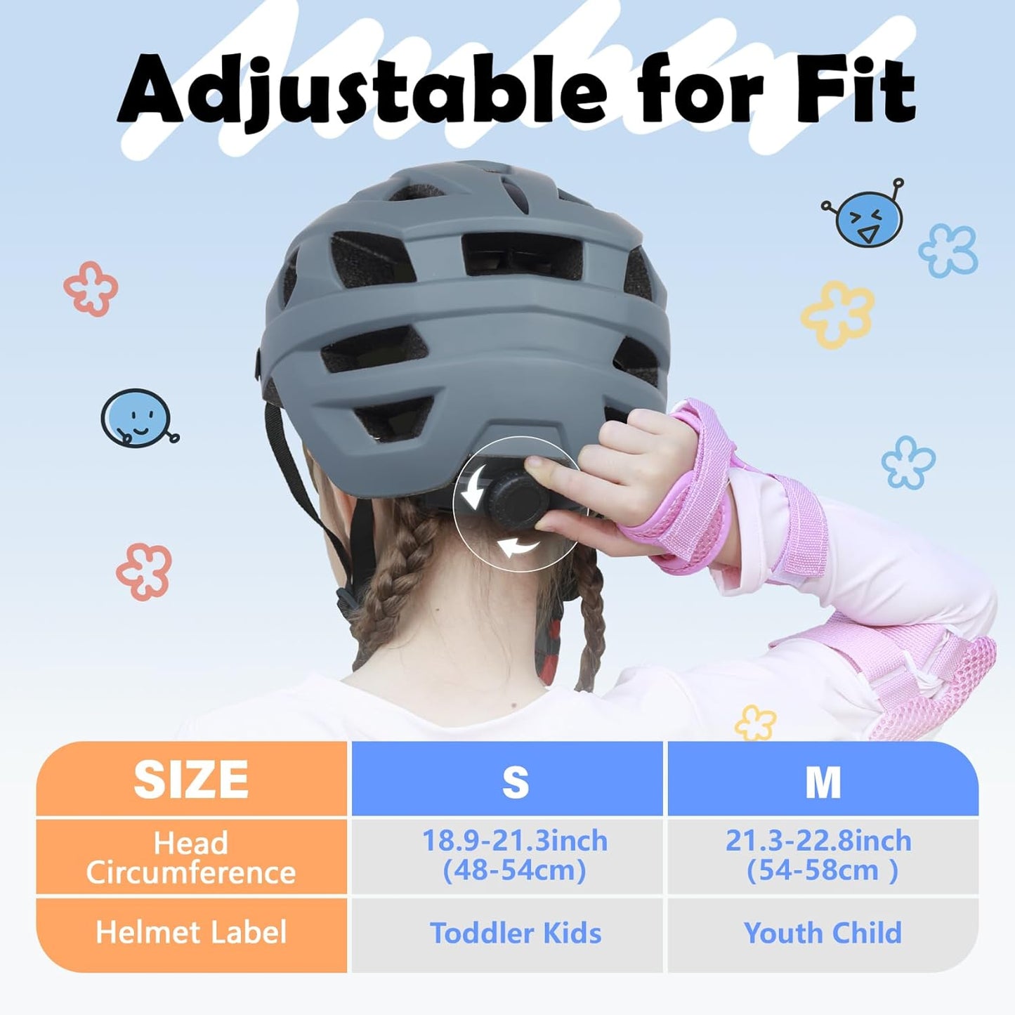 Kids Bike Helmet, 2 Size Adjustable for Youth Toddler Boys & Girls 3-5-8-10-12-14 Years, Child Helmets with Visor for Skating Cycling Scooter