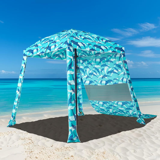 HOMEDEMO Beach Canopy UPF 50+, 6'×6', Easy Set up and Take Down Tent with Sand Pockets, Side Wall Shade Wind Waterproof for Kids, Family & Friends