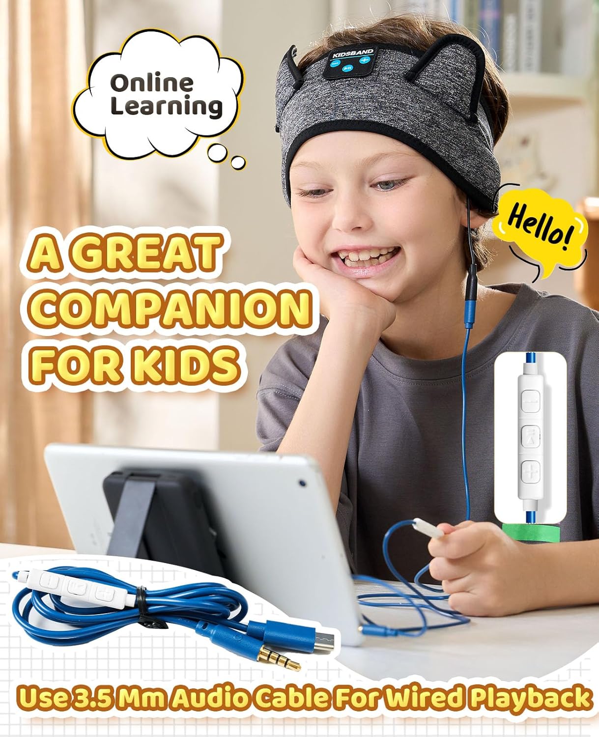 Kids Headphones, Bluetooth Headphones Adjustable Headband for Kids, Wireless and Wired Playback 3.5 MM Jack for School, Kids Headset for Girls Boys, Kindle Tablet Cellphones Airplane Travel Sleep
