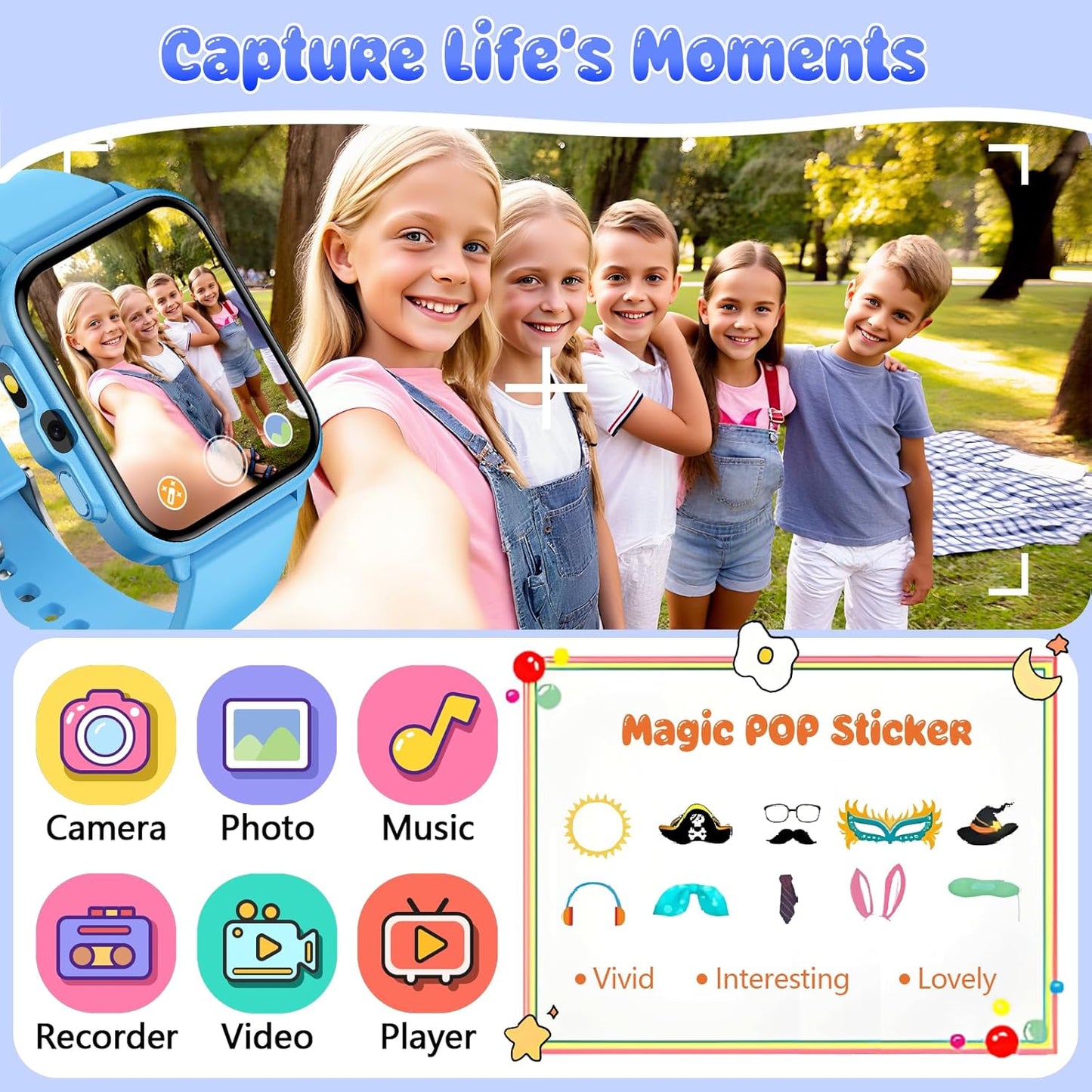 Smart Watch for Kids, 1.85" Fitness Tracker Pedometer Watch, Health, Sleep Monitor, Puzzle Games, Alarm Clock, Camera, Music Player, Torchlight, Activity, Gift Toys for 4 - 13 Years Old Boys and Girls