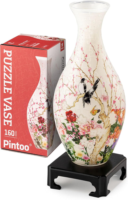 Pintoo 3D Puzzle Vase Unique Flower Vase Made by 160 Curved Plastic Puzzle Pieces House Warming Gift for Flower Arrangements and Home Decoration - [S1035] (Translucent, Flowers and Birds)
