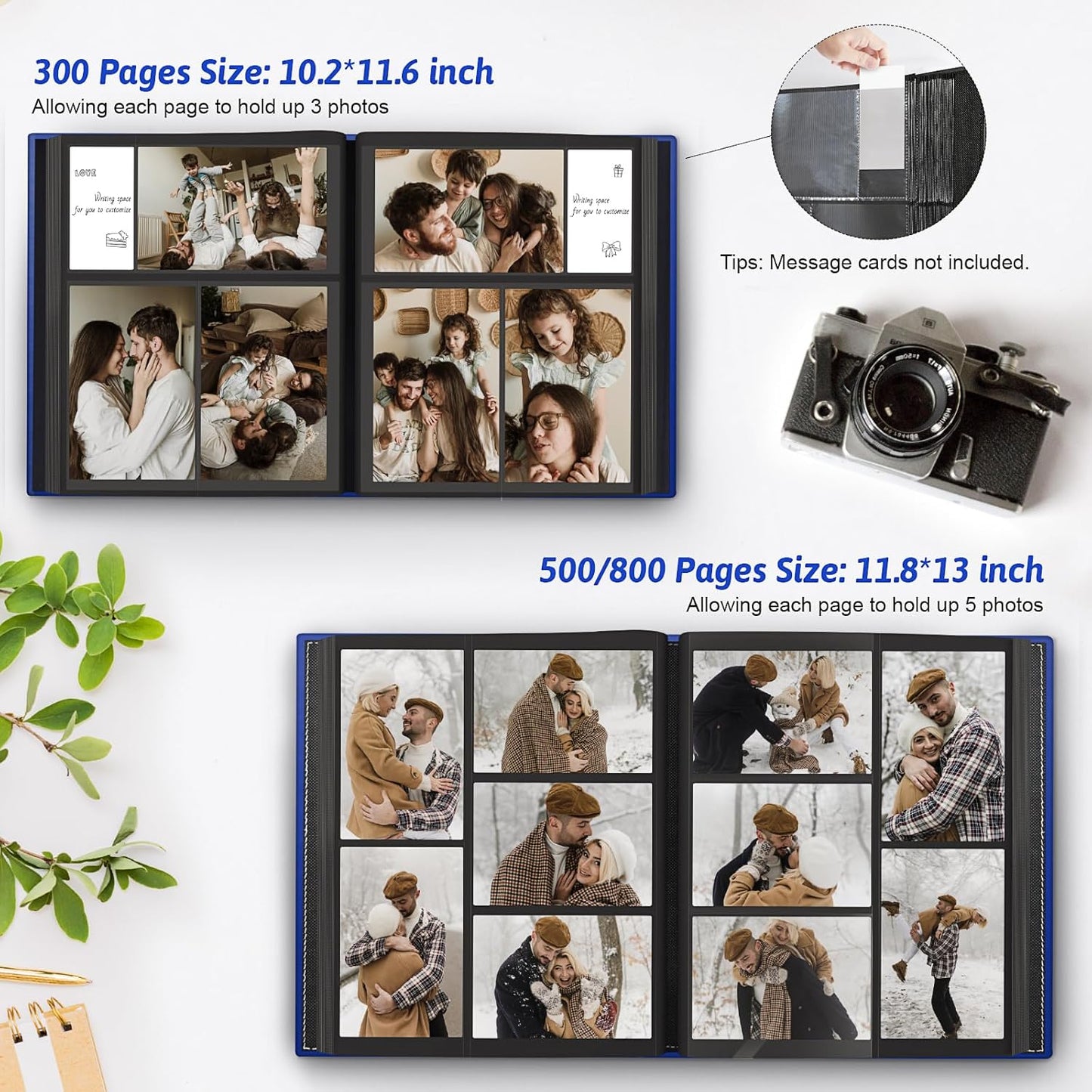 Popotop Photo Album 4x6 300 Pockets with Leather Hardcover Cover, Small Photo Album Holder Book with 50Pcs Pages for Family Travel Wedding Baby Gifts