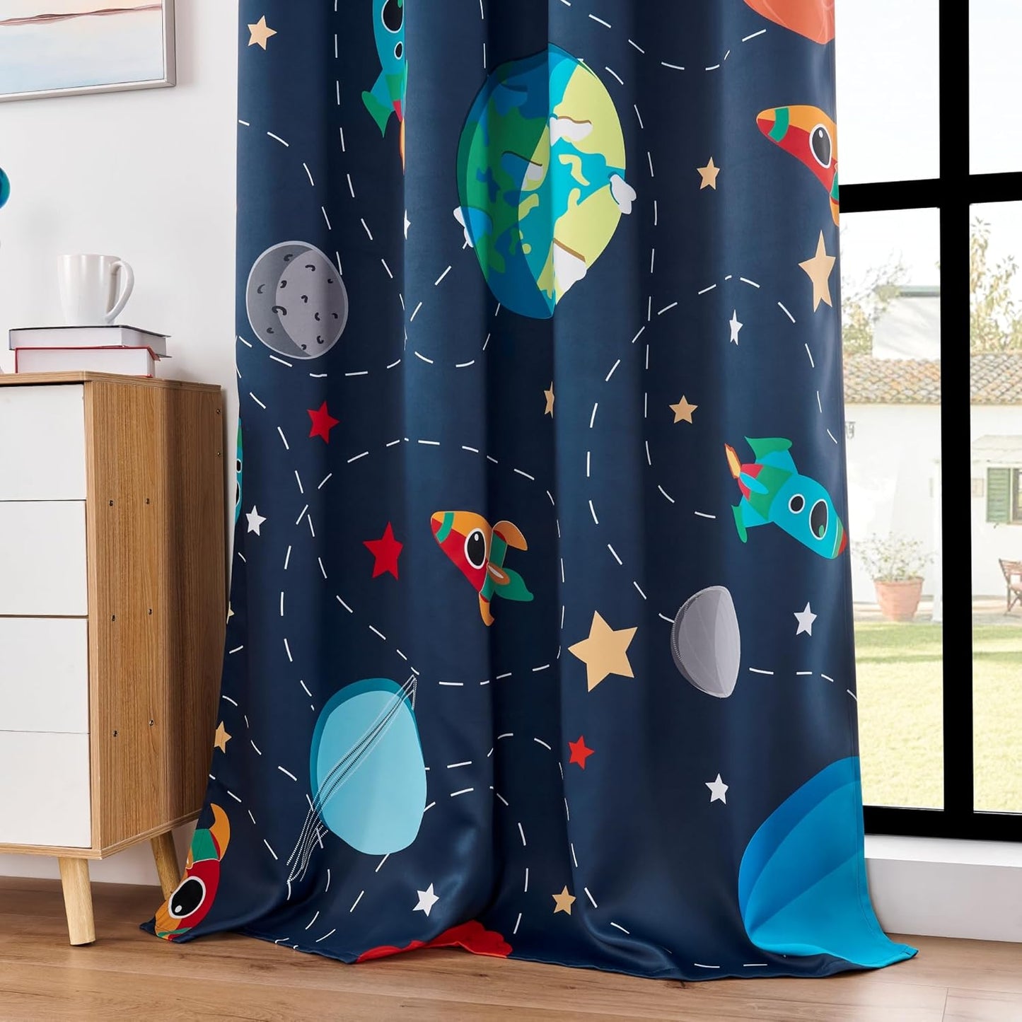 Kids Space Themed Blackout Curtains - 100% Blackout Perfect for Bedroom, Spark Kids Imagination with Vibrant Cosmos Designs, Noise Reduction, Thermal Insulated, (2 Panels W52×L63)