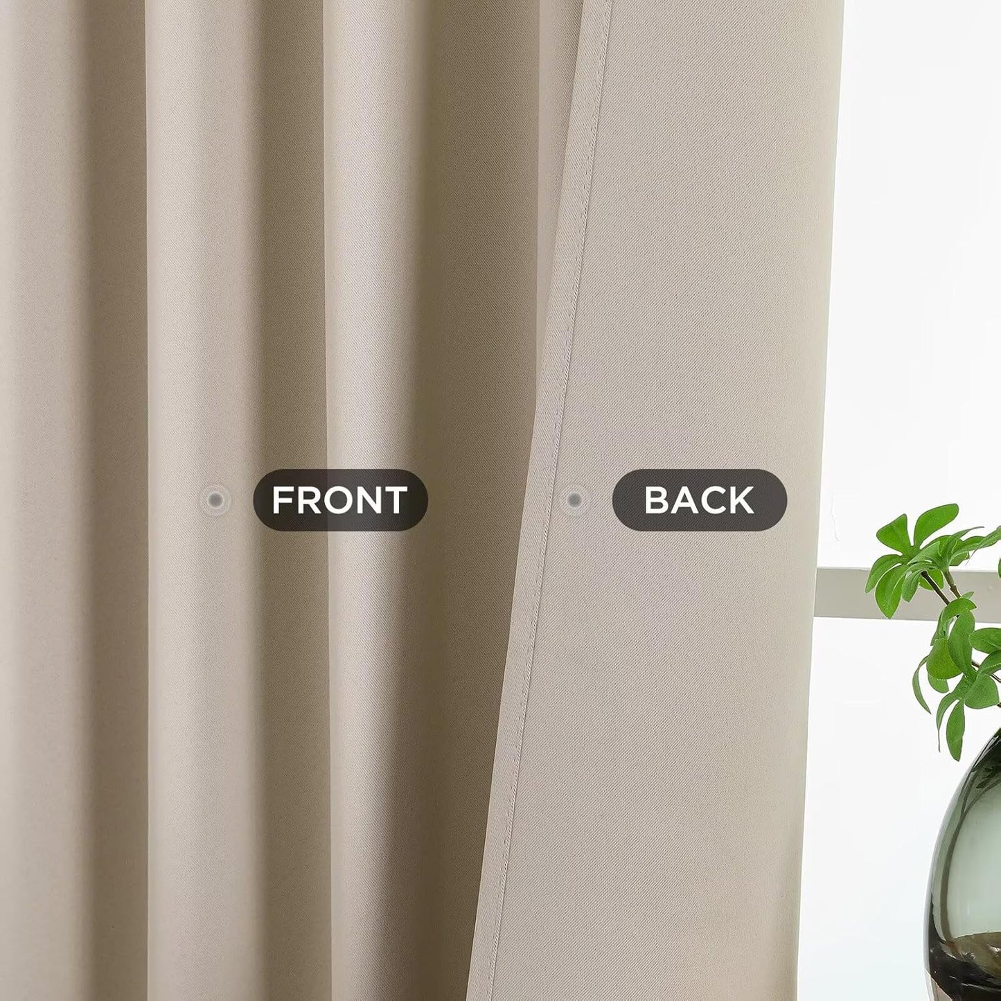 Joydeco 90 Inch Blackout Curtains for Bedroom, Thermal Insulated Black Out Curtains 2 Panels Set, Room Darkening Drapes for Living Room Window Rod Pocket Back Tab (W52 x L90 Inch, Light Beige)