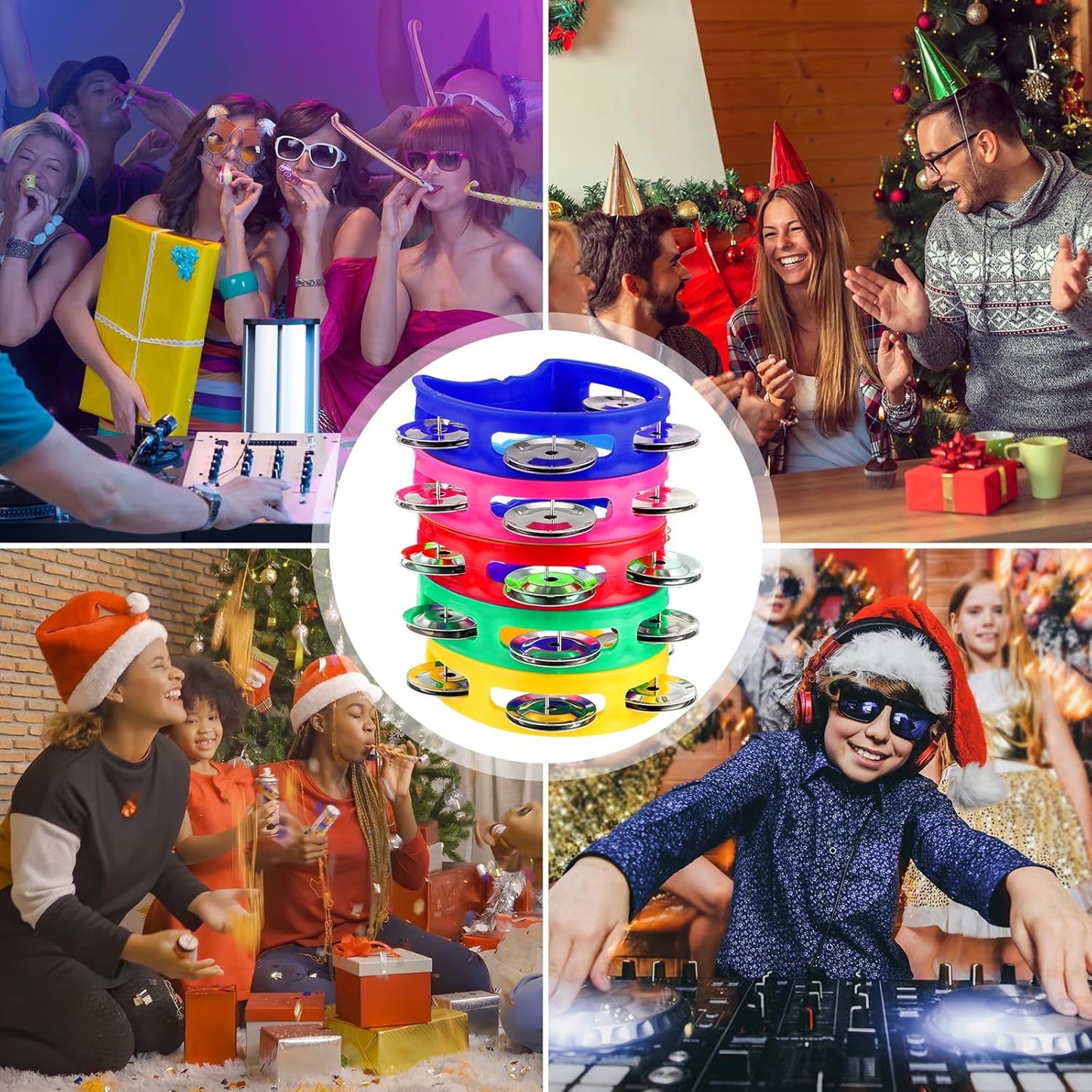 Yeshone 30 Pack Tambourine for Kids Adult Tamborines Musical Instrument Noise Makers 4 Bells Handheld Tambourines for Back to School Supplies Church Wedding Operation Christmas(Multicolors)