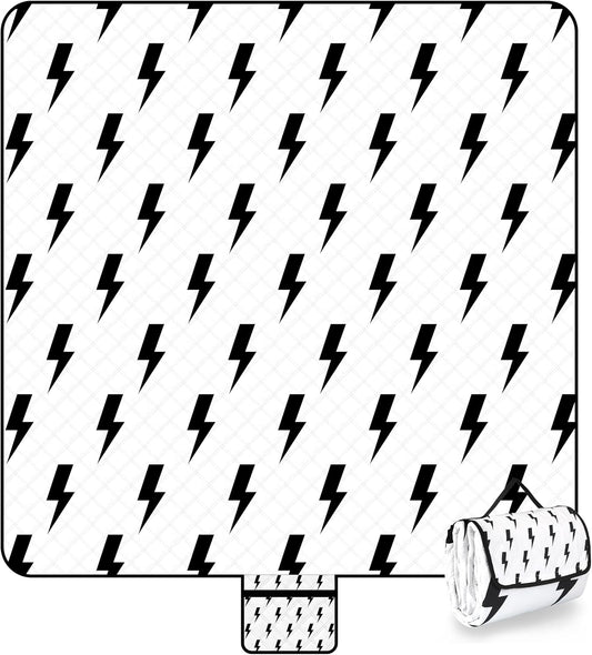 79''x79'' Extra Large Picnic Blankets, Waterproof Sandproof Foldable Outdoor Picnic Mat, Portable 3-Layer Fabric Beach Blanket for Camping, Park, Travel, Family Friends-Stylish Lightning Pattern