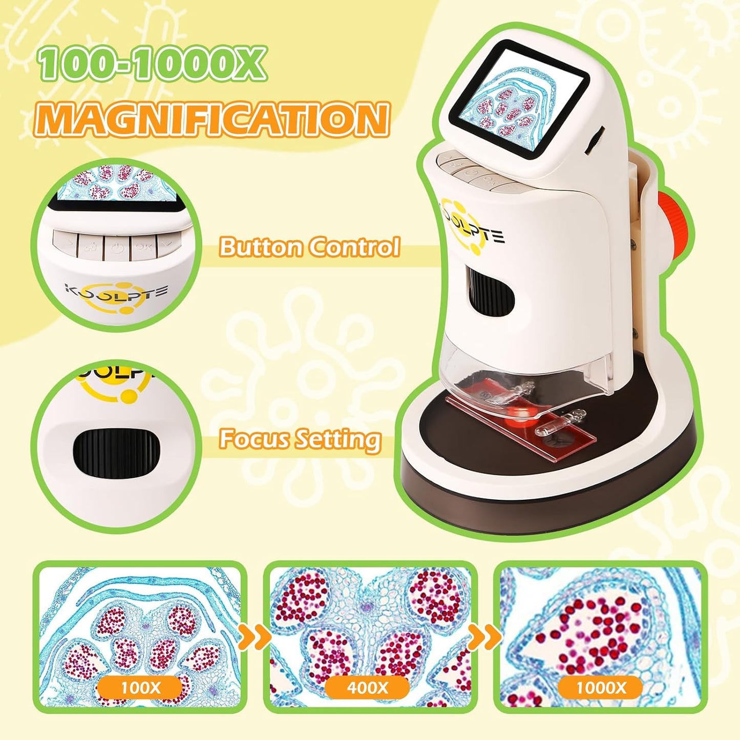 Microscope for Kids, 1000X HD Pocket Kids Microscope, 2.1'' LCD Screen Mini Micrscope for Kids 8-12, Science Mini Scope Toy Kits, Handheld Miniscope Educational Gifts for Kids, 32 GB TF Card Included