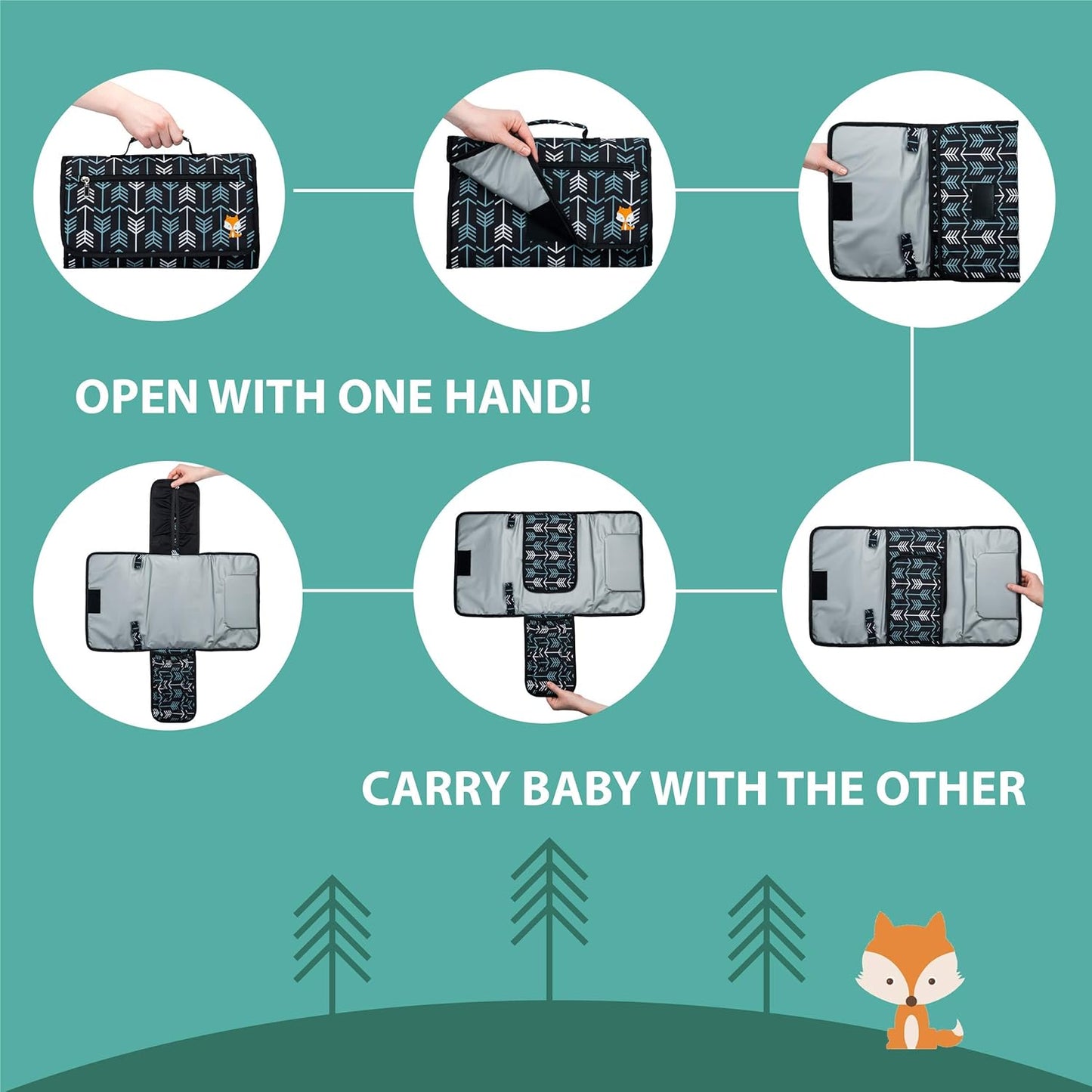 Lil Fox Portable Changing Pad - One-Hand Diaper Change Pad for Baby Diaper Bag or Changing Table. Unisex Baby Shower Gifts, Newborn Essentials