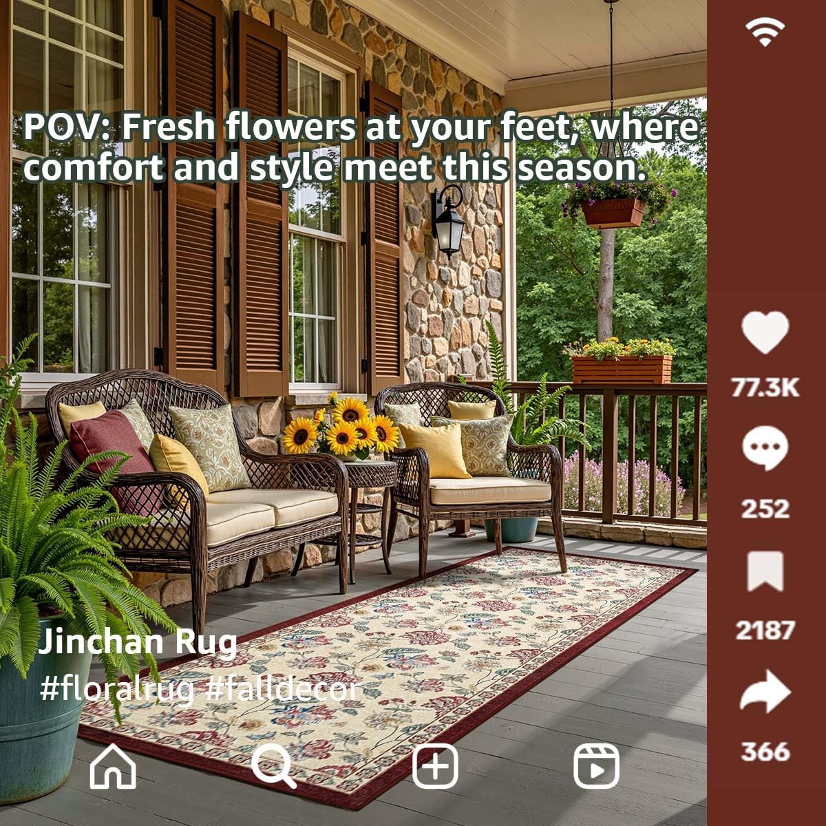 jinchan 3x8 Floral Runner Rug for Hallway Washable Kitchen Runner Vintage Romance Design Non Slip Thin Indoor Floor Cover Low-Profile Throw Carpet for Entryway Bathroom Bedroom Porch, Red/Beige