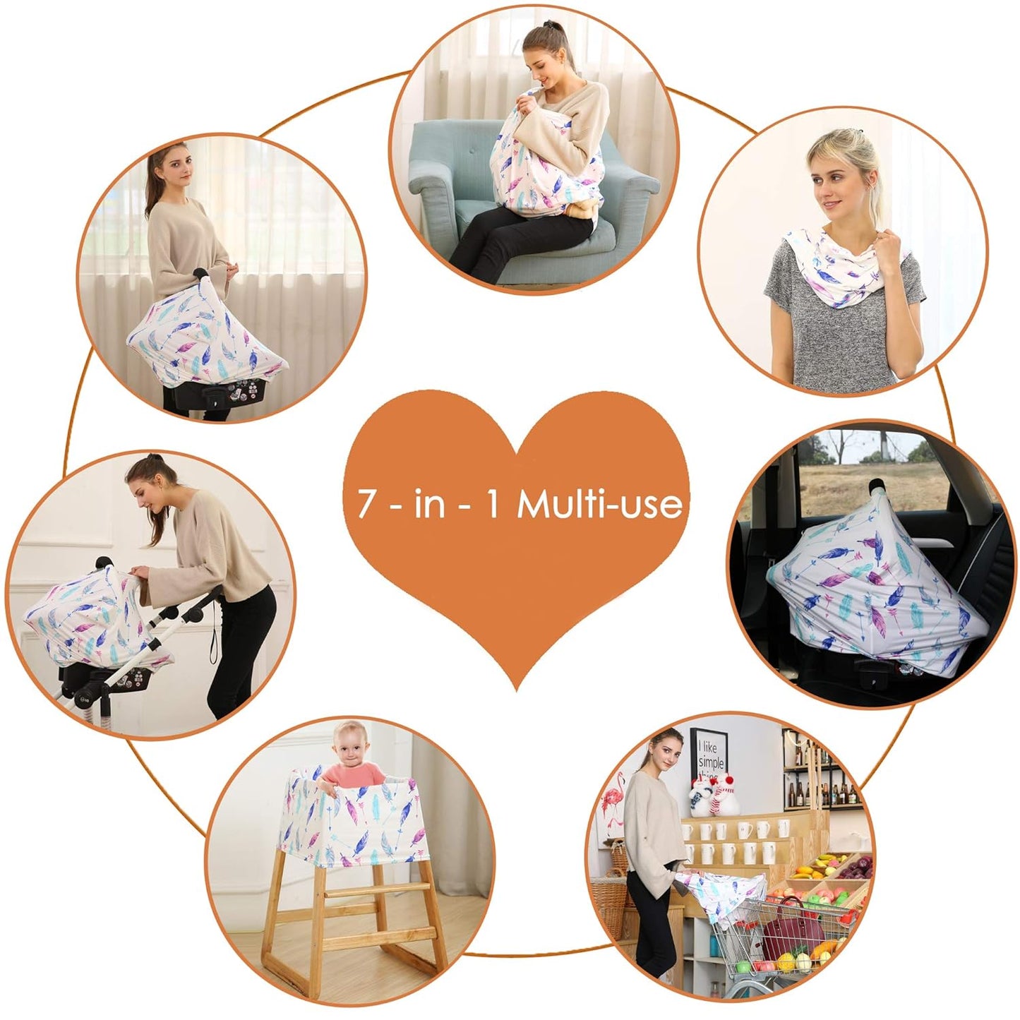 Carseat Canopy Covers for Breastfeeding - Baby Car Seat Covers Breastfeeding Cover Multi Use Boys and Girls Shower Gifts (Feather)