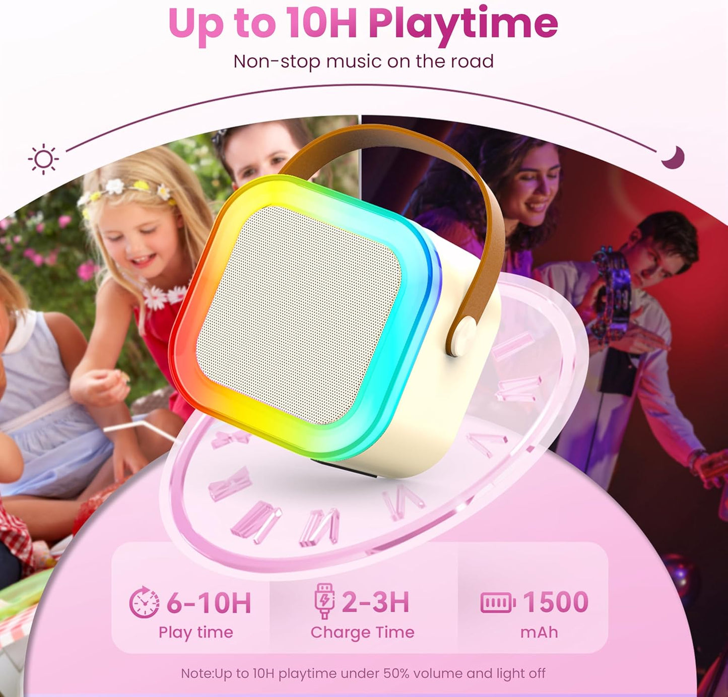 Karaoke Machine for Kids Adults, Portable Bluetooth Mini Karaoke Microphone Singing Speaker Karaoke Player with 2 Wireless Mic, for All Smartphones,Birthday, Family,Home Party (Beige)