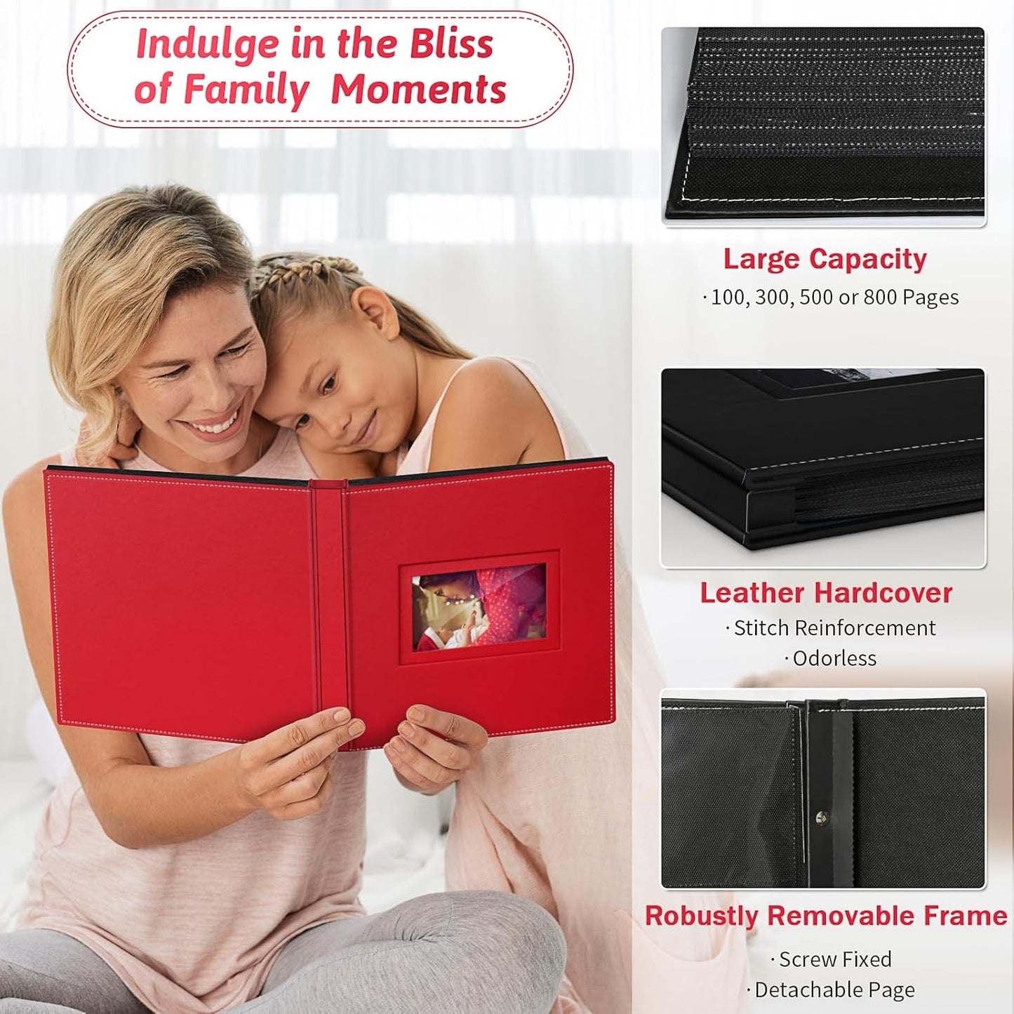 Popotop Photo Album 4x6 500 Pockets with Leather Hardcover Cover, Large Photo Album Binder Book with 50Pcs Pages for Family Travel Wedding Baby Gifts