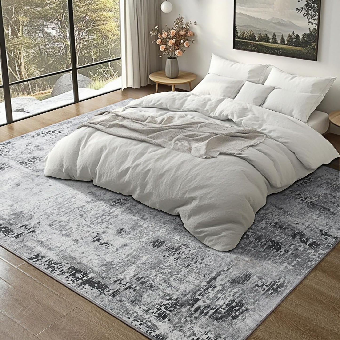 Kelarea Living Room Rug 5x7 Grey Rug Machine Washable Large Area Rugs, Non Slip Abstract Vintage Indoor Carpet for Bedroom, Nursery, Classroom, Dining Room, Home Office