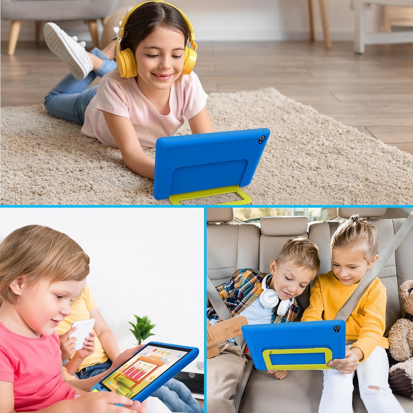 Kids Tablet｜Upgraded Android 14 Tablet 10 inch for Kids with Protective Case｜Octa-Core｜64GB｜1TB TF Card Expandable｜Dual Camera｜Parental Control｜Great Gift for Toddler(Blue)