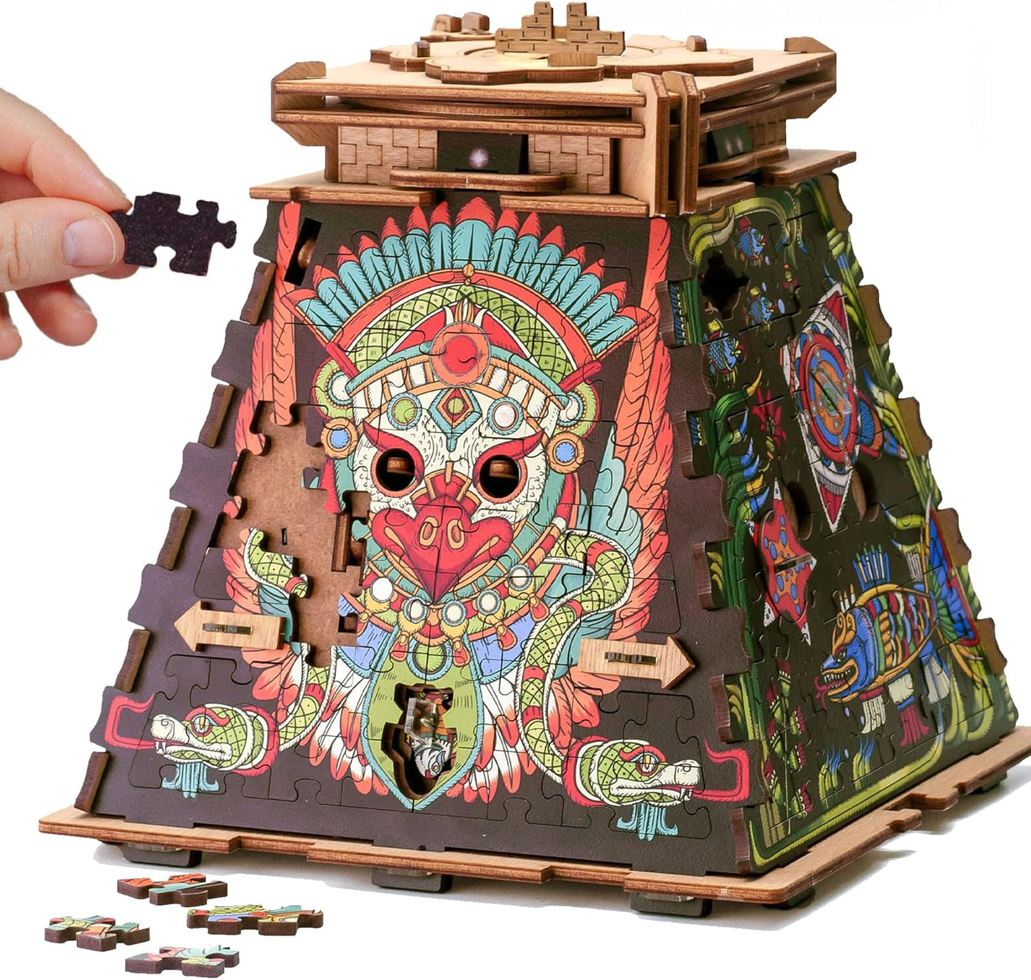 iDventure Cluepuzzle Pyramid of The Sun | Puzzle Box with Jigsaw Puzzle | Escape Room Game | Treasure Box | 3D Wooden Puzzle | Sequential Puzzles Puzzle Box Adults and 10+ | Money Gift Box