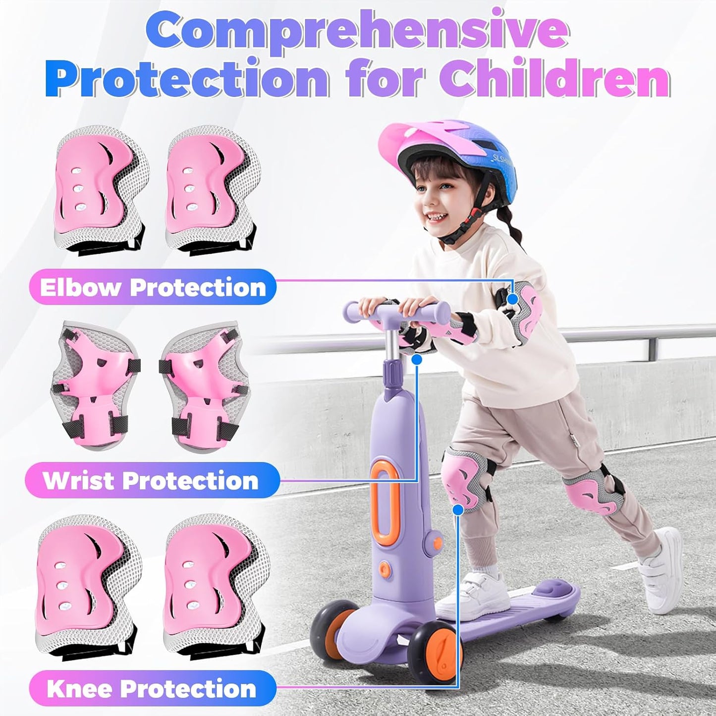 Kids Bike Helmet Toddler Helmet for Boys Girls Youth Kids with LED Lights Bicycle Helmets with Protective Gear Set Knee Elbow Wrist Pads for Cycling Skateboard Scooter Skating (Fits 20.5-22in)