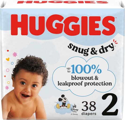 Huggies Size 2 Diapers, Snug & Dry Baby Diapers, Size 2 (12-18 lbs), 38 Count, Packaging May Vary