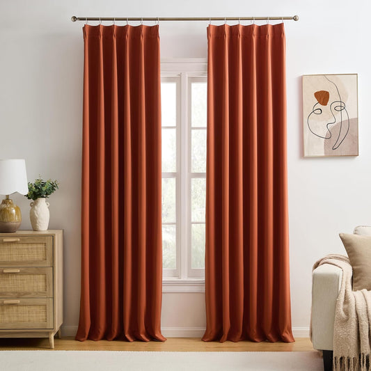 KEQIAOSUOCAI Extra Long Pinch Pleated Curtains 120 Inches Long 2 Panels Set, Pleat with Hooks, Thermal Insulated Blackout Window Drapes Rustic Curtain for Bedroom 40x120,Burnt Orange