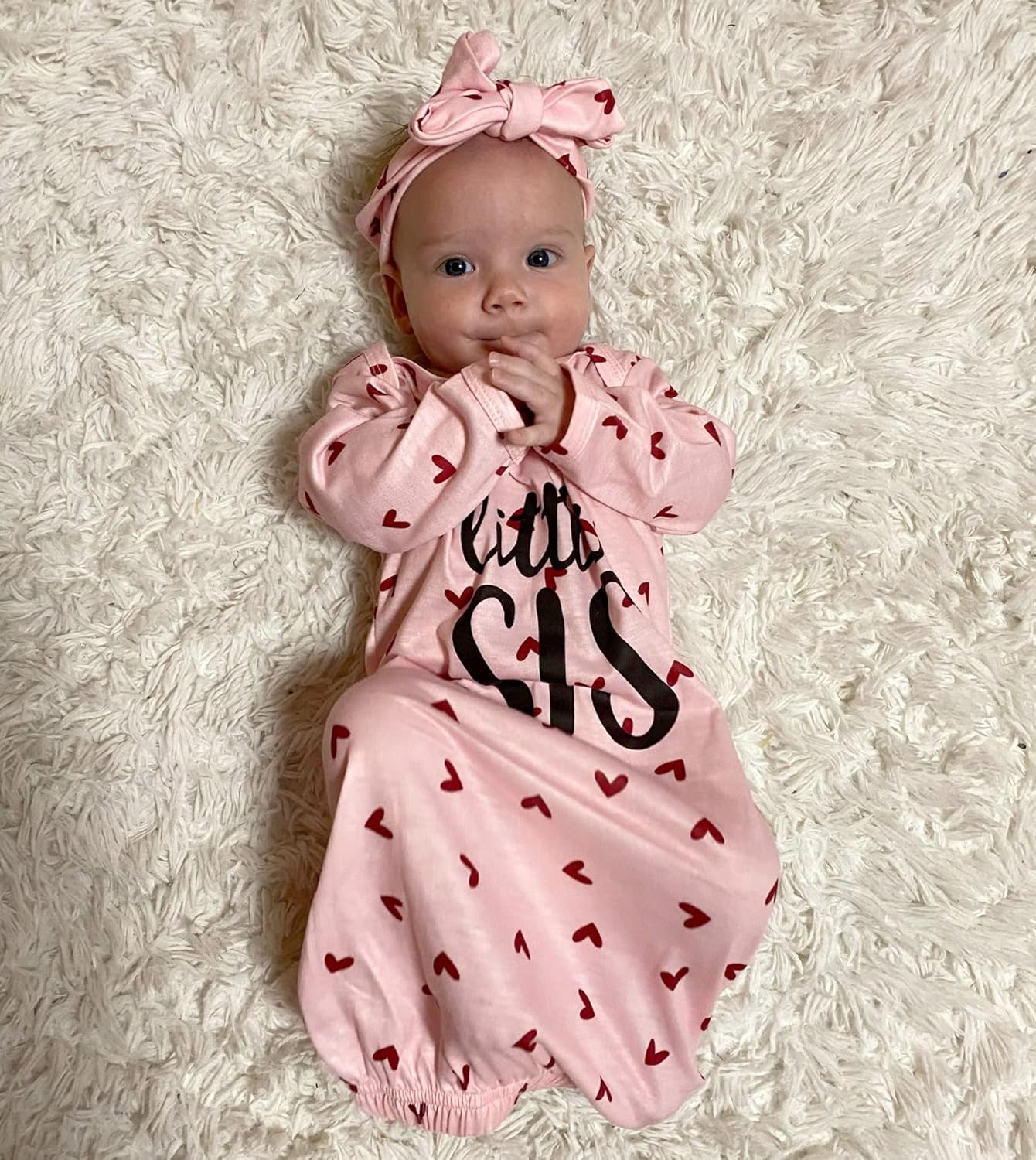 AMAWMW Newborn Baby Girl Little Sister Sleeper Gown Stripe Long Sleeve Nightgown Pajamas Gifts Stuff Essential Outfit