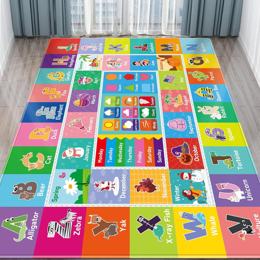 Kids Rug for Playroom, Kids Baby Playmat with Alphabet, Month, Weather, Week and Shapes ABC Educational Rug, Play Mat Carpet for Bedroom Classroom (78.7X59 INCH, Weather)