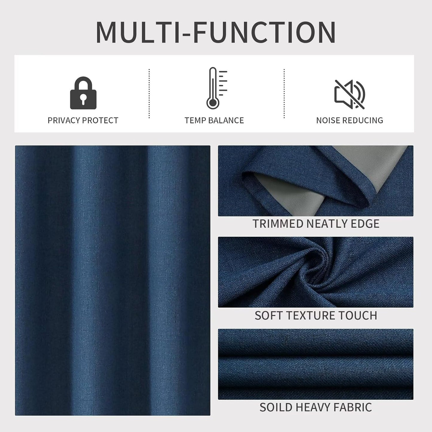 Joydeco Custom Denim Blue Textured Total Blackout Curtain for Bedroom and Living Room. Grommet Textured Thermal Insulated Room Darkening Curtain 1 Panel (Custom Size and Color)
