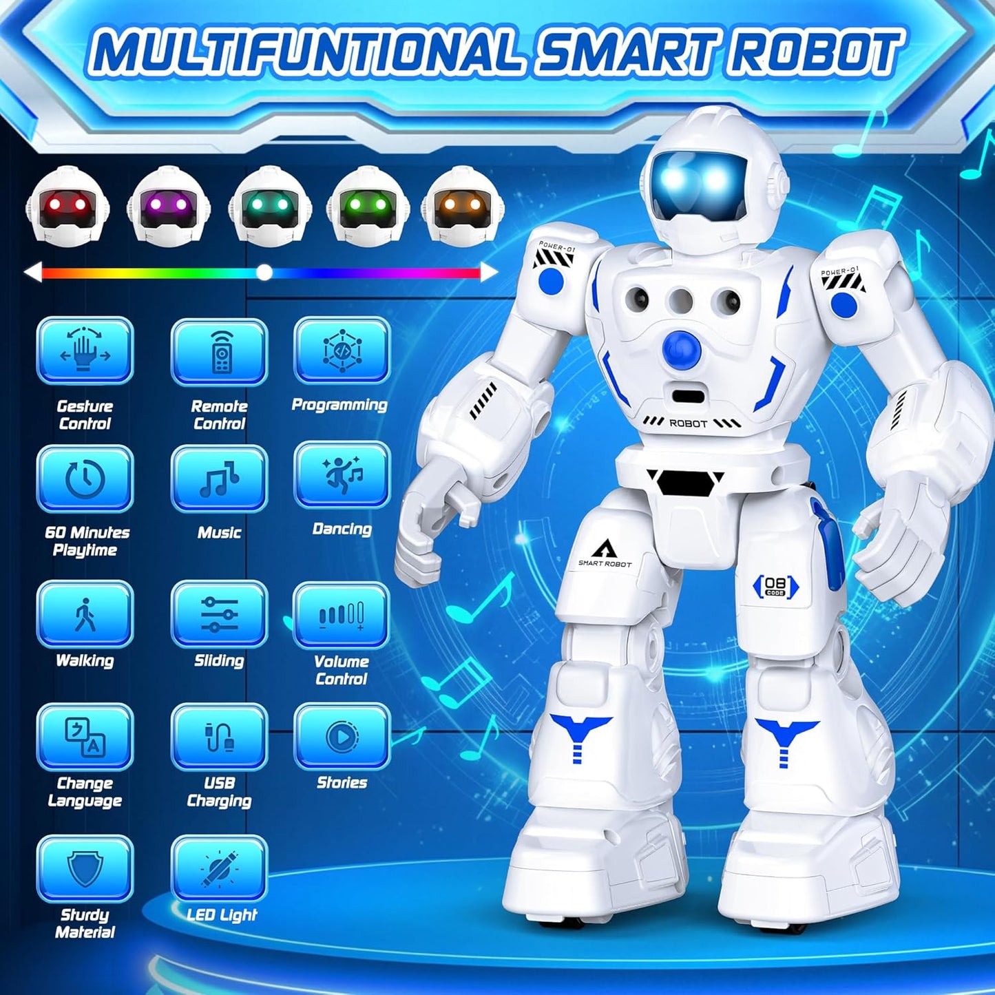 Robot Toys for Kids 3-5, Programmable Remote Control Robot with Walking, Sliding, Singing and Dancing, RC Gesture Sensing Control Smart Robots for Age 3-12 Kids Christmas Birthday