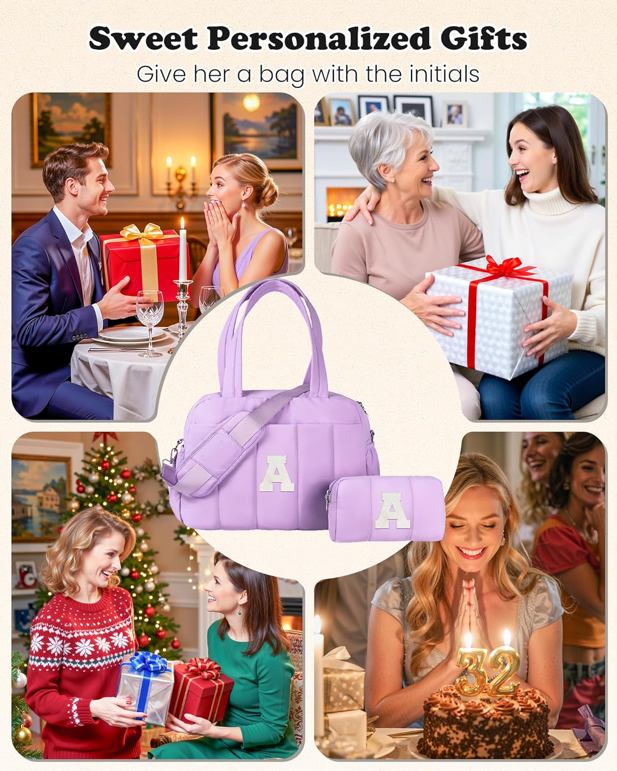 Initial Duffle Bag, Carry On Bags for Women，Birthday Gift for Mom-Overnight Bag with Wet Pocket，Lightweight Travel Bags Personalized Gym Tote with Makeup Pouch