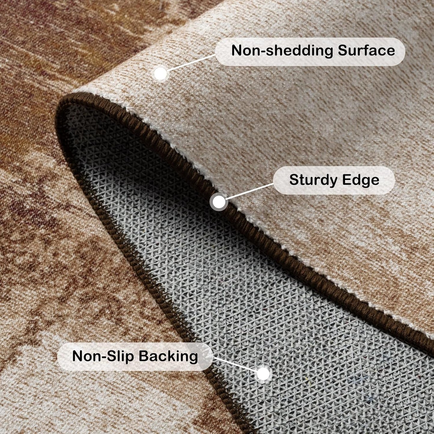 Kelarea Living Room Rug, 9x12 Rug Modern Abstract Washable Rugs, Brown Vintage Low Pile Carpet, Non Slip Large Rugs for Bedroom, Dining Room, College Dorm, Home Office