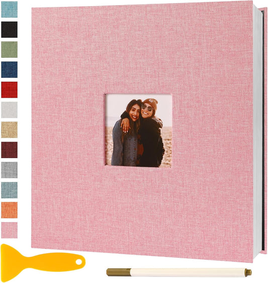 Photo Album Self Adhesive Pages Scrapbook Magnetic Photo Albums for 4x6 5x7 8x10 Pictures Sticky Pages Books for Baby Family Wedding 13.2x12.8 Pink 40 Pages