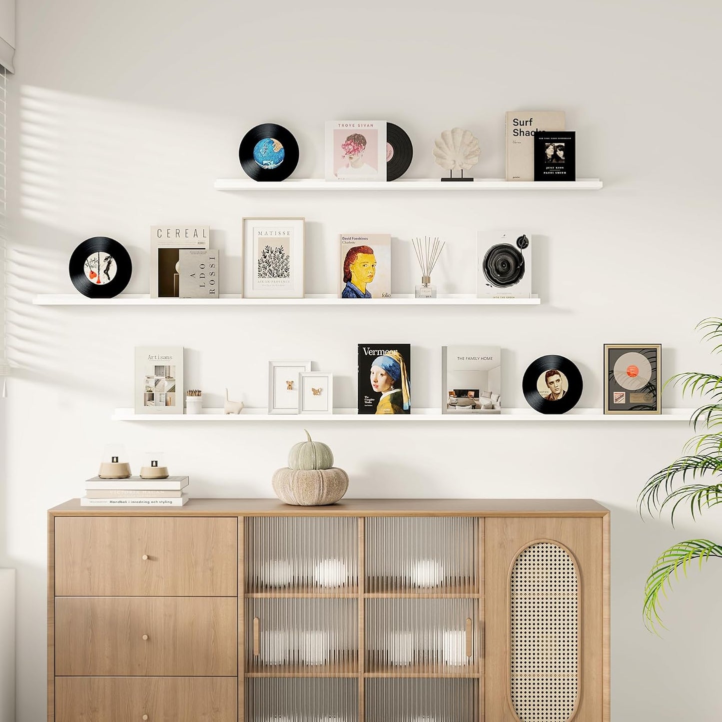 Floating Picture Ledge Shelves for Wall Set of 2, 84 Inches Picture Ledge Shelf with Long Large Nursery Book Shelf for Toys Storage Kids Bookshelf Wall Mounted Living Room Bedroom Decor Frames, White