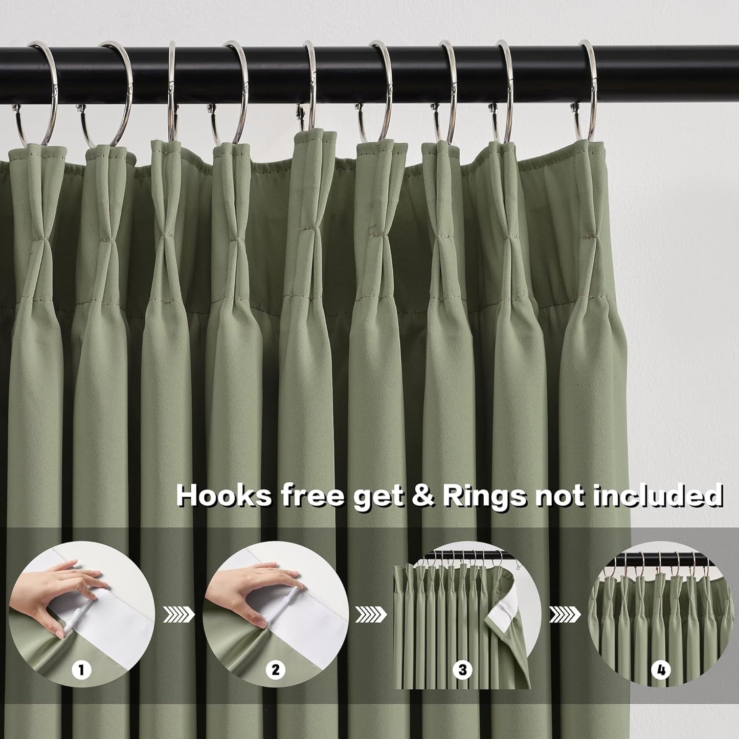 KEQIAOSUOCAI Sage Green Pinche Pleat Curtains 45 Inches Long Thermal Insulated Dark Black Out Short Drapery for Bedroom Light Blocking Window Covering Room Darkening Drapes for Nursery 40x45 2 Pieces