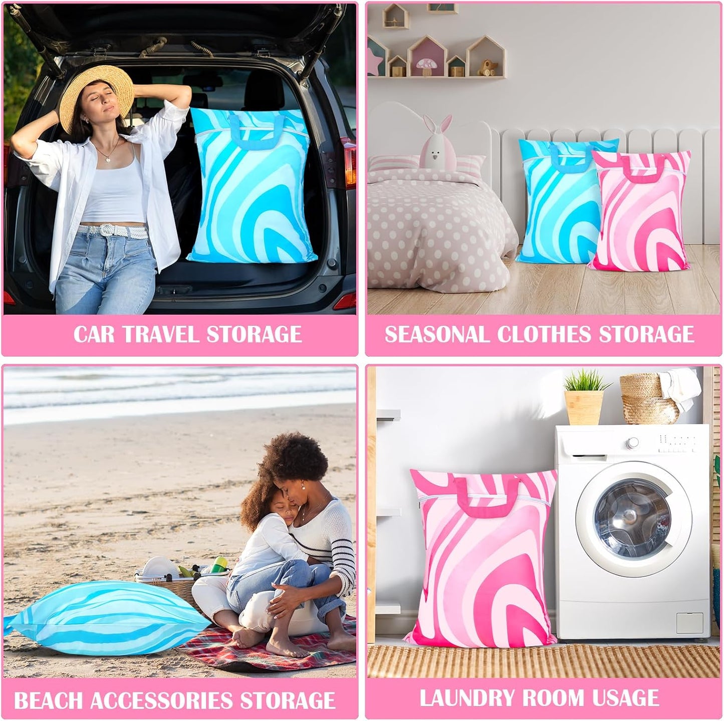 2 Pcs Large Travel Laundry Bag Waterproof with handle Washable Dirty Clothes Bag for Traveling Wet Dry Bag Bathing Suit Workout Bag for Gym Clothes Laundry Wet Clothes Swimming Pool College Dorm