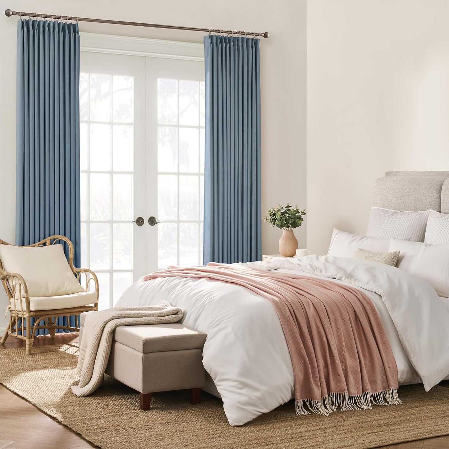 KEQIAOSUOCAI Extra Wide Dusty Blue Pinch Pleated Curtains 100 x 84, Thermal Insulated Noise Cancelling Living Room Drapes 84 inches Long, Patio Sliding Glass Door Window Curtain 2 Panels