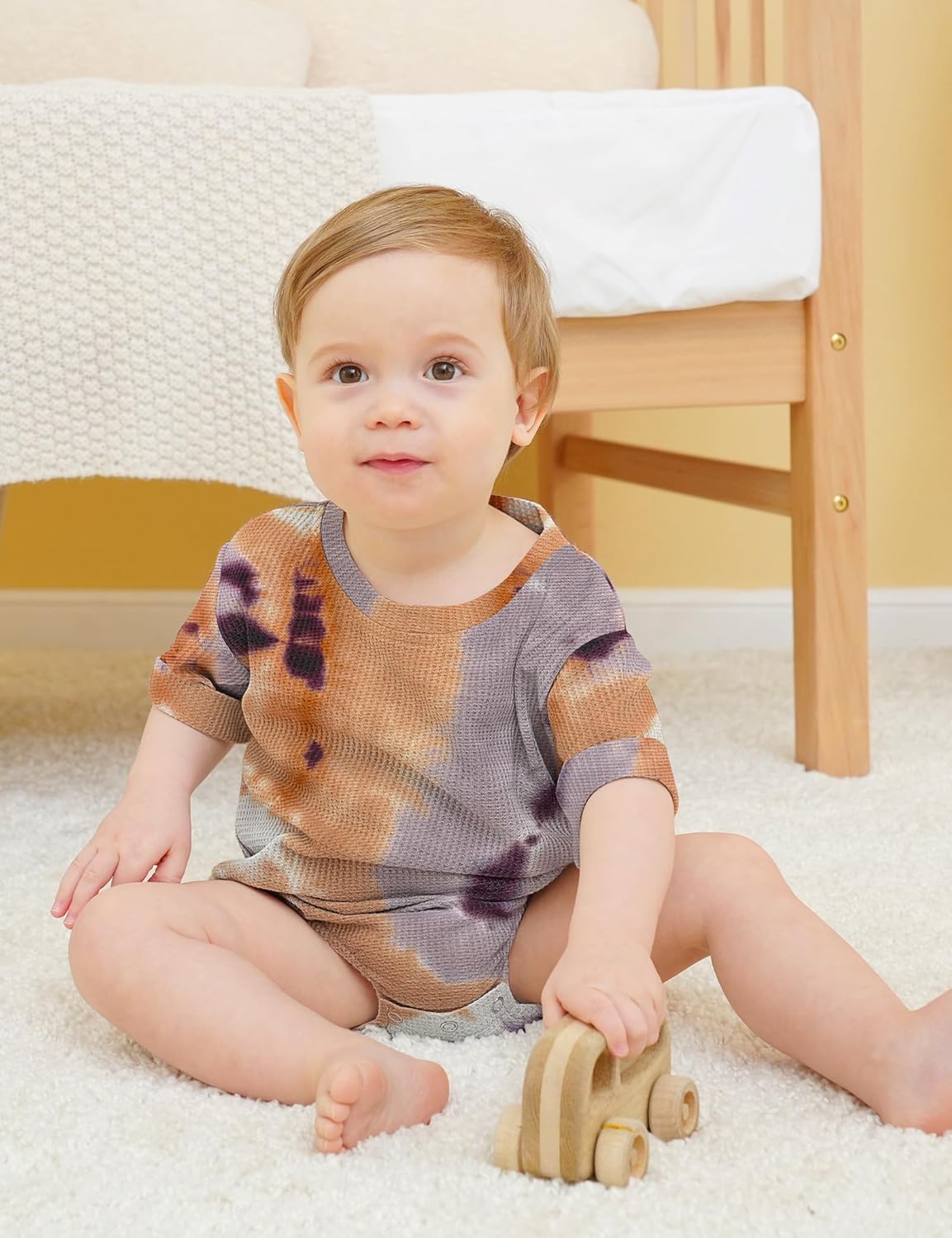 Jimonda Baby Bodysuit Newborn Tie Dye Clothes Infant Waffle One Piece Romper Baby Boys Girls Short Sleeve Jumpsuit Outfits