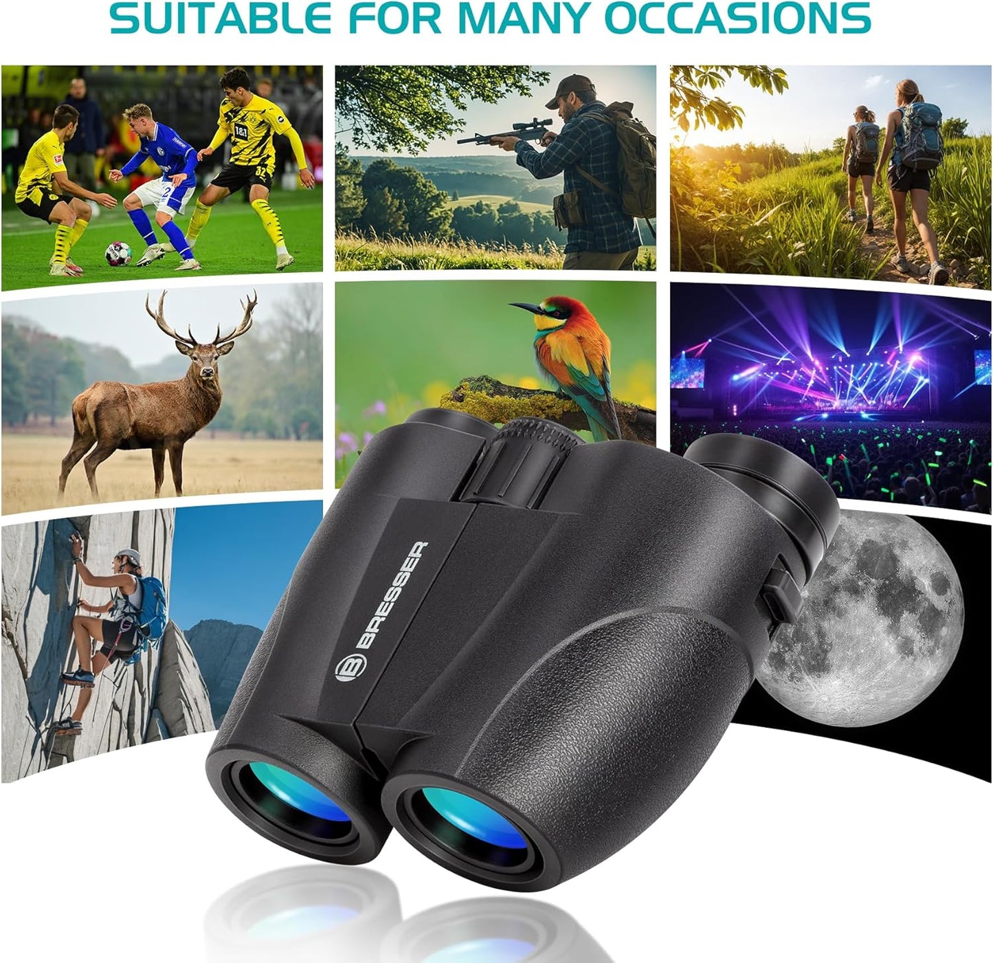 BRESSER 10x25 Binoculars for Adults and Kids, Folding Compact Binocular with Weak Light Vision, Lightweight Small Binoculars for Bird Watching, Travel, Concerts, Hunting, Hiking, Black
