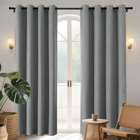 Joydeco Light Grey Blackout Curtains 96 Inches Long, Curtains 96 Inch Length 1 Panel for Bedroom, Thermal Insulated Linen Black Out Curtains with Grommets(100x96, Light Grey)