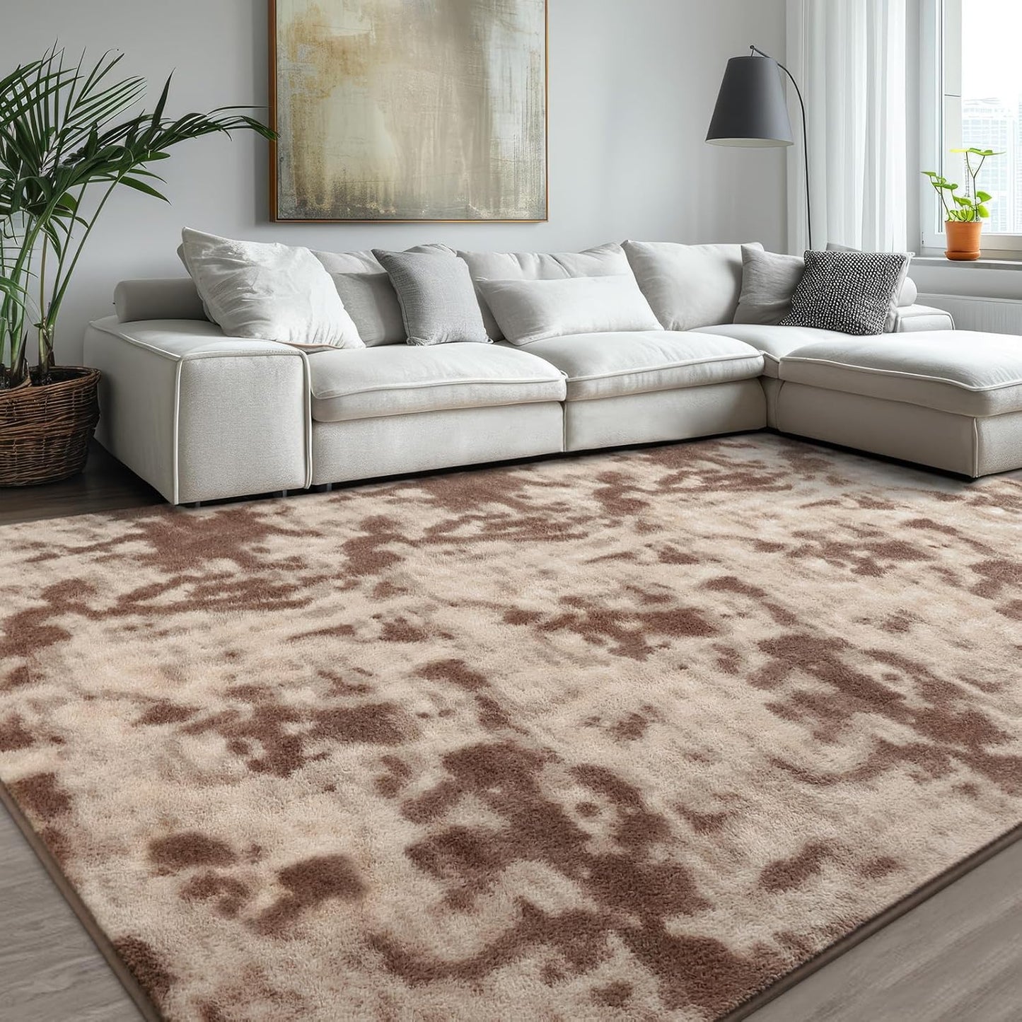 Kimicole 5x8 Washable Area Rugs for Bedroom Living Room, Low Pile Ulta-Thin Solid Color Rug, Non-Slip Soft Fluffy Carpet for Nursery Kids Room Dorm Room Home Decor (Brown)
