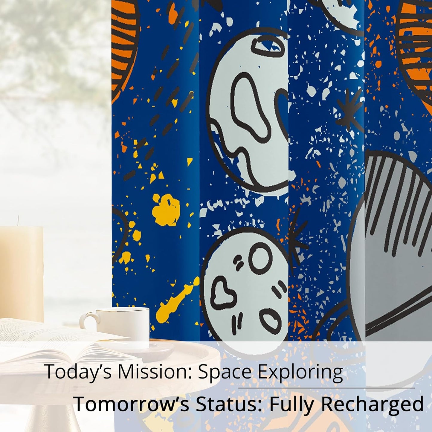Kids Space Planet Blackout Curtains - 100% Blackout, Thermal Insulated, Noise Reducing, Perfect for Kids Room and Nursery, 2 Panels (Space-is-Great, W52×L84)