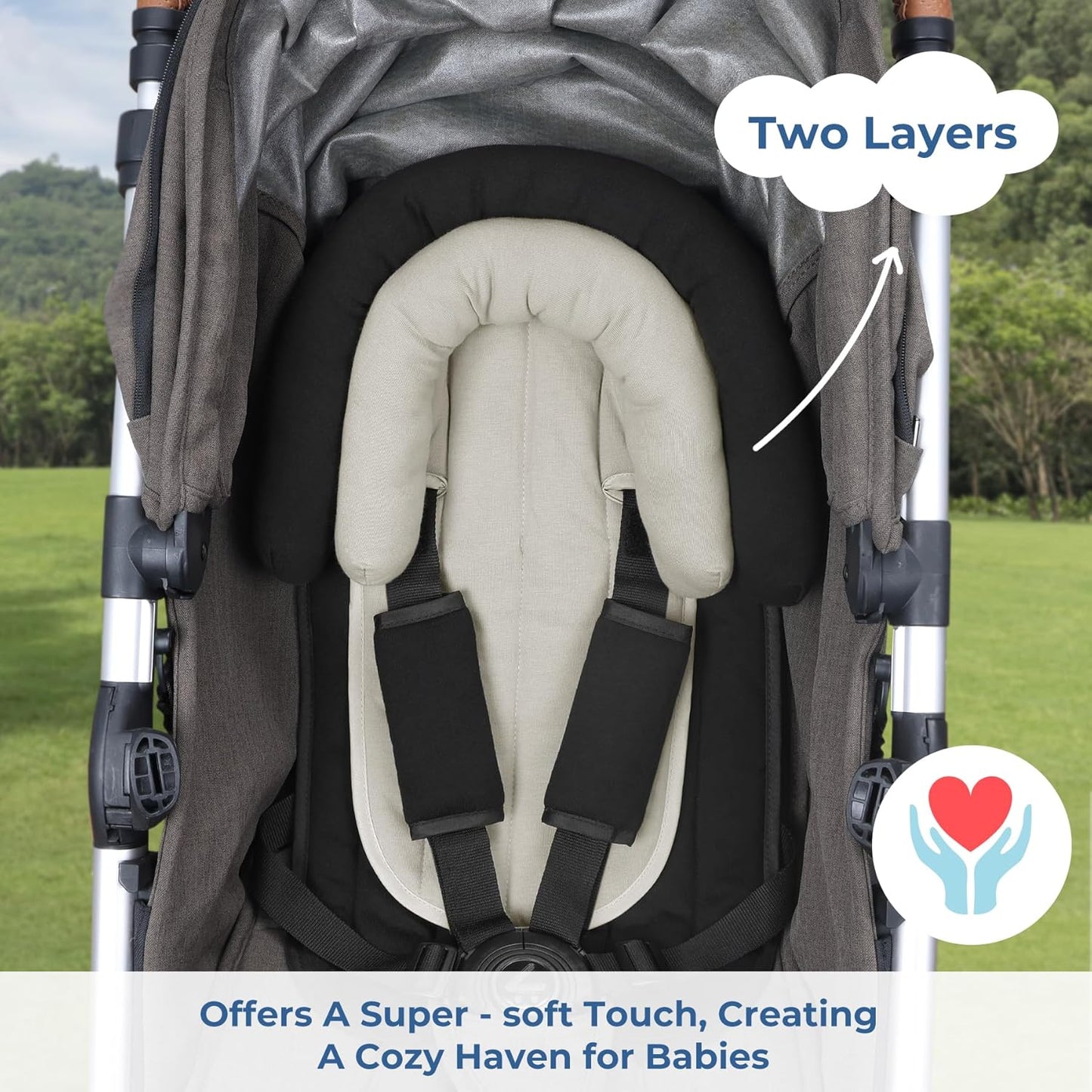 COOLBEBE Upgraded Babybody Support & Strap Covers Set for Newborn Infant Toddler - Extra Soft Breathable Car Seat Insert Cushion Pad, Perfect for Carseats, Strollers, Swing, Black