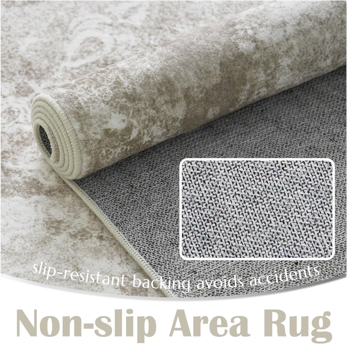 jinchan Hallway Runner Rug 2x10 Vintage Floral Distressed Design - Machine Washable Non-Slip Low-Pile Soft Thin Faux Wool Kitchen Carpet for Farmhouse Bedroom Laundry Room(2x10ft,Brown)