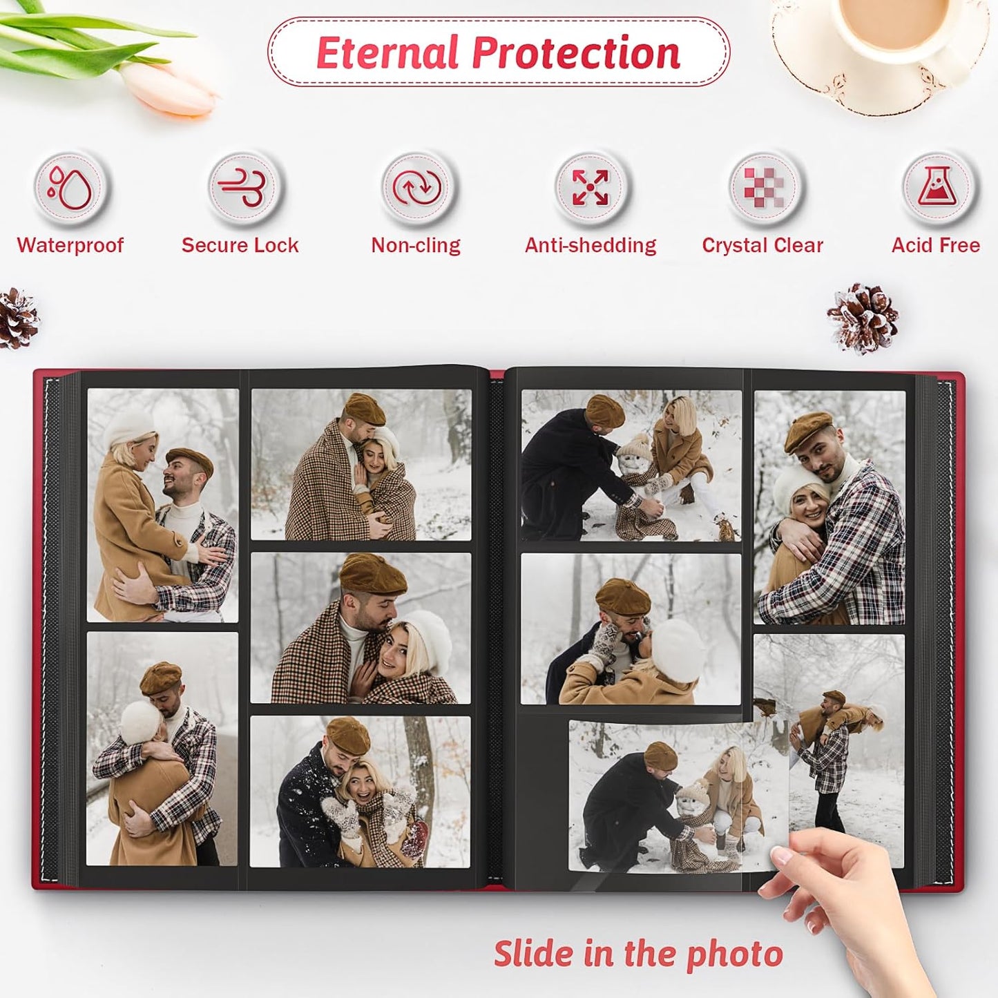 Popotop Photo Album 4x6 500 Pockets with Leather Hardcover Cover, Large Photo Album Binder Book with 50Pcs Pages for Family Travel Wedding Baby Gifts
